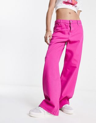 Monki Naoki loose fit low rise jeans in pink