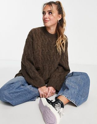 Monki oversized cable knit sweater in brown