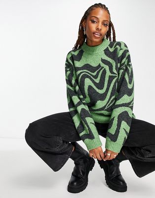 Monki oversized jacquard sweater in green swirl