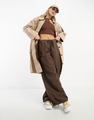 Monki oversized lightweight trench coat in beige-Neutral