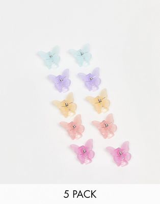 Monki pack of 5 butterfly hair clips in multi