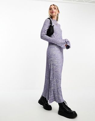 Monki pleated knit midi sweater dress in twisted lilac and green-Multi