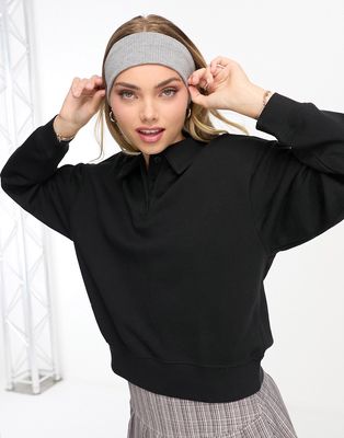 Monki polo collar sweatshirt in black
