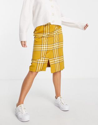 Monki polyester check midi skirt in yellow - part of a set - YELLOW