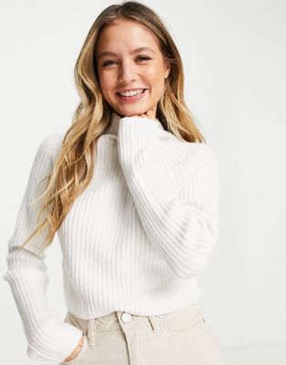 Monki polyester ribbed sweater in off white - WHITE