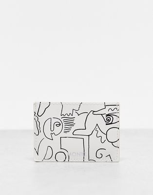 Monki print card holder case in white-Multi