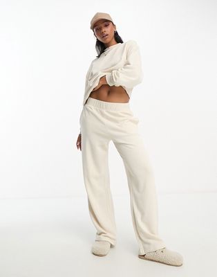 Monki pull on relaxed leg lounge pants in light beige - part of a set-Neutral