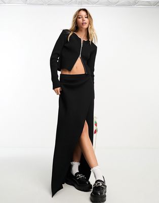 Monki ribbed knit maxi skirt in black - part of a set