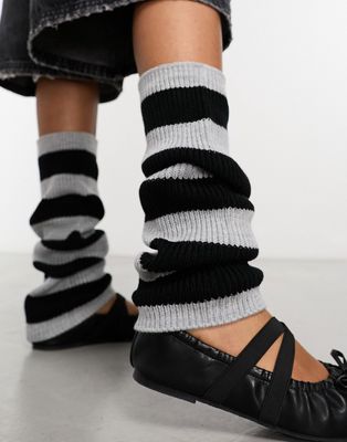 Monki ribbed leg warmers in black and gray stripe-Multi