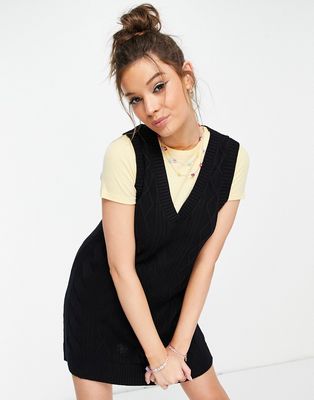 Monki Robin cotton knitted v neck sleeveless mini dress in black - BLACK
