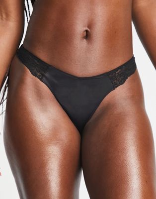 Monki satin panty with lace detail in black