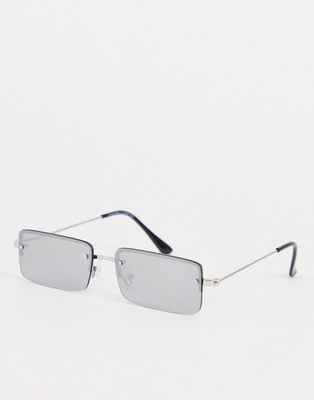 Monki small rectangular rimless mirrored sunglasses-Silver