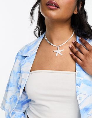 Monki star fish necklace in white