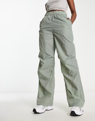 Monki straight leg parachute pants in sage-Green