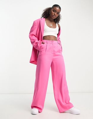 Monki straight leg tailored pants in bright pink - part of a set