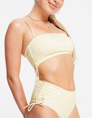 Monki Tanja bikini top with gathered seams in yellow floral print