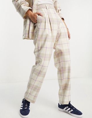 Monki tapered pants in beige plaid - part of a set-Neutral