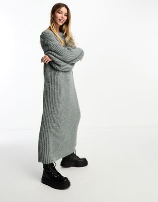Monki textured knit oversized midi sweater dress in gray