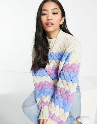 Monki textured knitted sweater in multi stripe