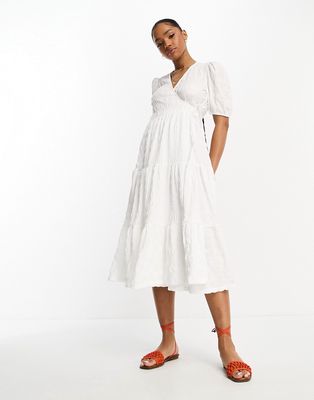 Monki tiered wrap midi dress in white