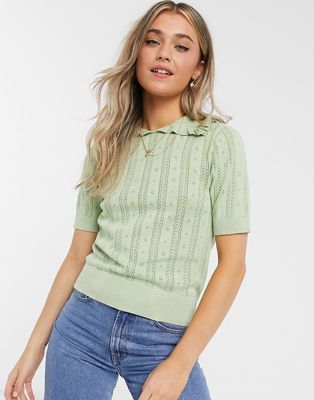 Monki Tonja cotton knitted top in green - MGREEN
