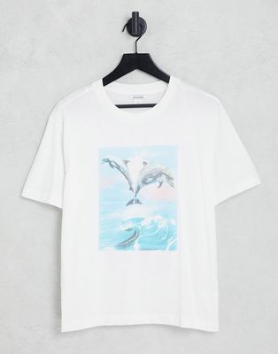 Monki Tovi tee with dolphin print in white