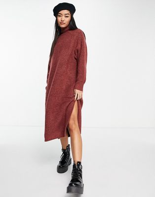 Monki turtle neck knitted midi dress in red - RED