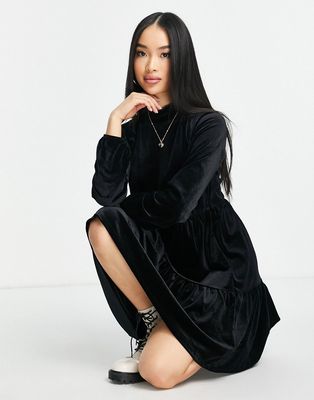 Monki velvet mini dress in black - BLACK