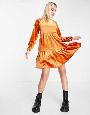 Monki velvet mini dress in rust - ORANGE