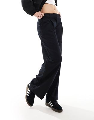 Monki wide leg low rise tailored pants in black