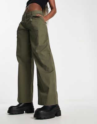 Monki wide leg pants in khaki-Green