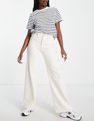 Monki Yoko wide leg high rise jeans in ecru denim-Neutral