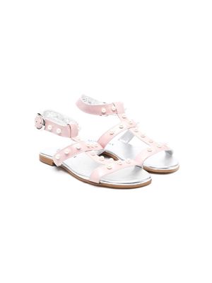 Monnalisa 15mm beaded leather sandals - Pink