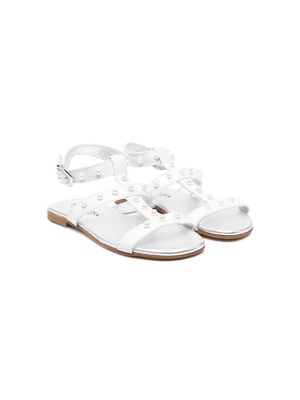 Monnalisa 15mm beaded leather sandals - White
