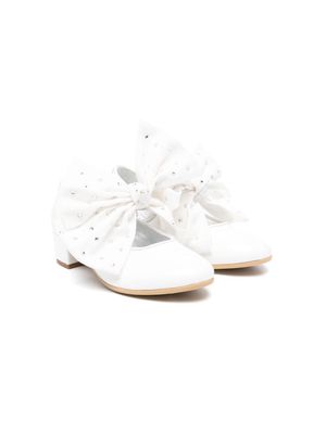 Monnalisa 35mm bow leather ballerina shoes - White