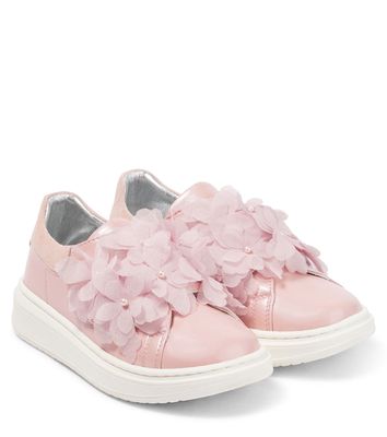 Monnalisa Baby floral appliqué leather sneakers