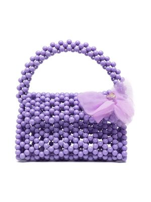 Monnalisa beaded flower appliqué bag - Purple