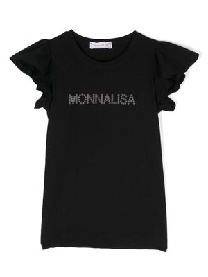 Monnalisa beaded-logo cotton T-shirt - Black