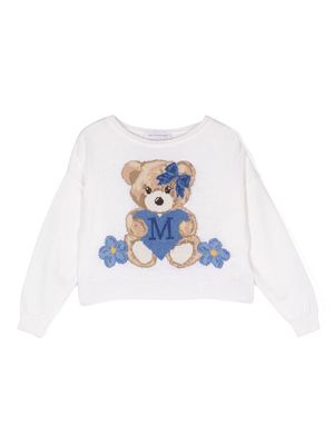 Monnalisa bear intarsia-knit jumper - White