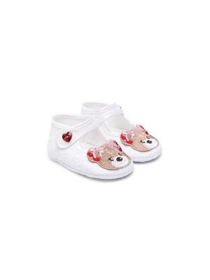 Monnalisa bear-motif cotton ballerina shoes - White