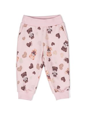 Monnalisa bear-print cotton track pants - Pink