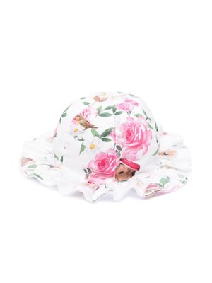 Monnalisa Bird Houses-print sun hat - White