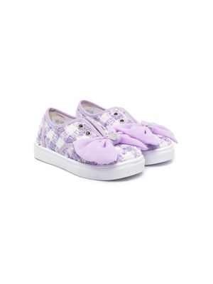 Monnalisa bow-detail plaid sneakers - Purple