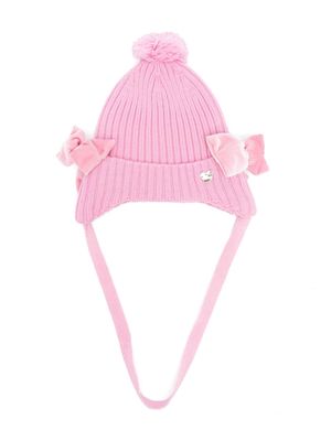 Monnalisa bow-detail ribbed-knit hat - Pink