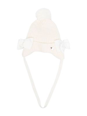 Monnalisa bow-detail ribbed-knit hat - White