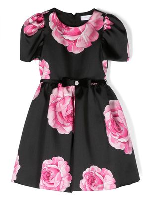 Monnalisa bow-detail rose-print dress - Black