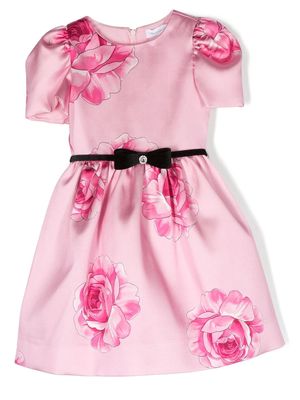 Monnalisa bow-detail rose-print dress - Pink