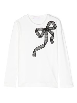 Monnalisa bow-detail stretch-cotton T-shirt - White