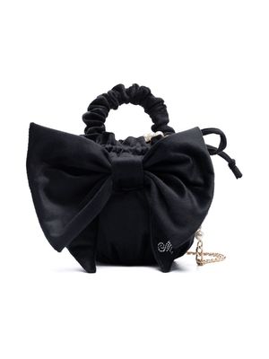 Monnalisa bow-detail velvet shoulder bag - Black