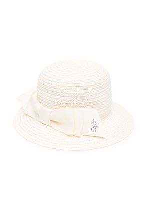 Monnalisa bow-detail woven hat - Neutrals